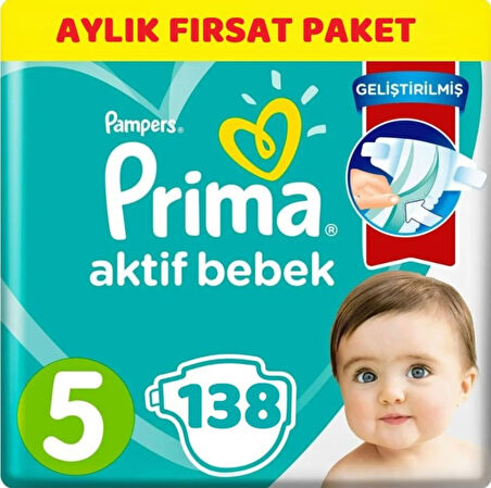 Prima Pampers Aktif Bebek Aylık Fırsat Paket Bebek Bezi 11-16 KG 5 Beden 138 Adet