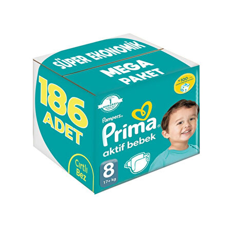 Prima Bebek Bezi Beden:8 17+kg Xxx Large 186 Adet 8 Numara