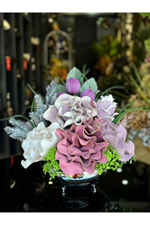 Yapay Çiçek Aranjmanlı Gümüş Yassı Vazo No:15