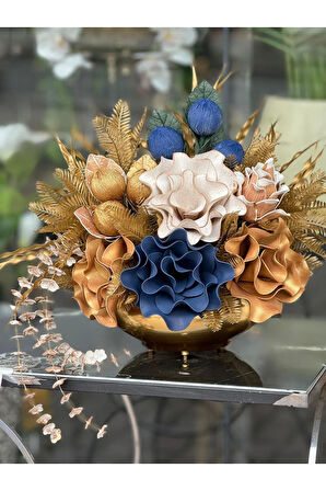 Yapay Çiçek Aranjmanlı Gold Yassı Vazo No:23