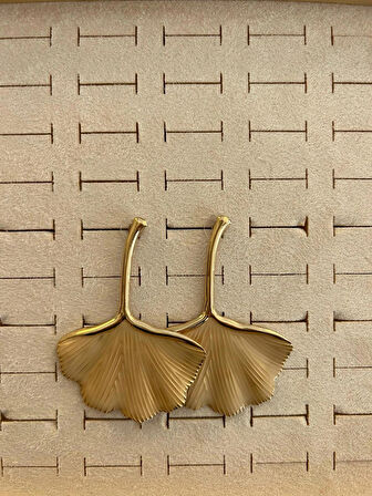 GOLD ÇELİK Yaprak Gingko Küpe