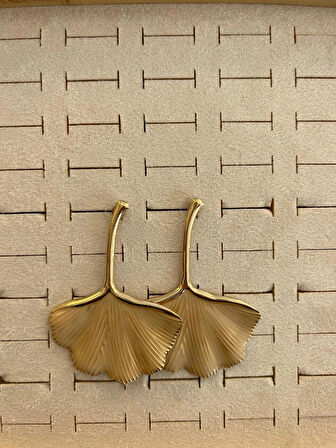GOLD ÇELİK Yaprak Gingko Küpe
