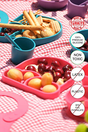 BABYCHEFS %100 PREMIUM SİLİKON 2'LİTABAK KAŞIK MAMA SETİ VAKUM SİSTEMLİ PEMBE