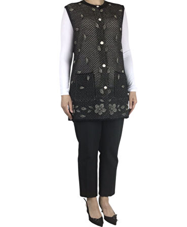 KADIN SİNLİ ÖNÜ DÜĞMELİ CEPLİ İNCE DELİKLİ YELEK