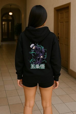 Lenithra Jujutsu Kaisen Gojo Anime Sırt Baskılı Unisex Oversize Hoodie Siyah / L