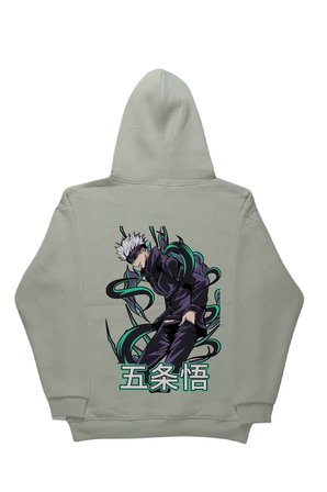 Lenithra Jujutsu Kaisen Gojo Anime Sırt Baskılı Unisex Oversize Hoodie Gri / S