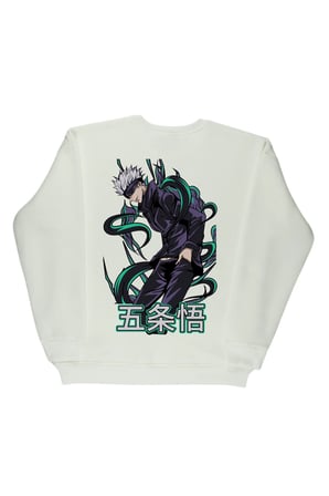 Lenithra Jujutsu Kaisen Gojo Anime Sırt Baskılı Unisex Oversize Sweatshirt Beyaz / 2XL