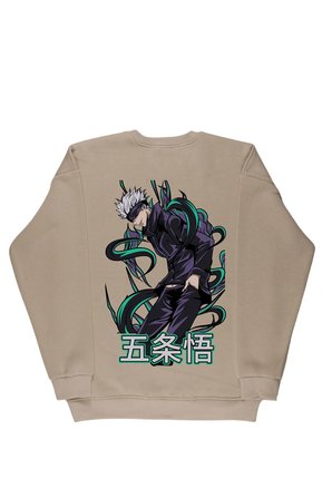 Lenithra Jujutsu Kaisen Gojo Anime Sırt Baskılı Unisex Oversize Sweatshirt Bej / XL