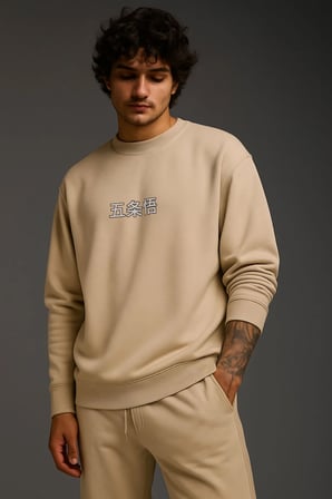 Lenithra Jujutsu Kaisen Gojo Anime Sırt Baskılı Unisex Oversize Sweatshirt Bej / M