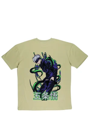 Lenithra Jujutsu Kaisen Gojo Anime Sırt Baskılı Unisex Oversize T-shirt Bej / L