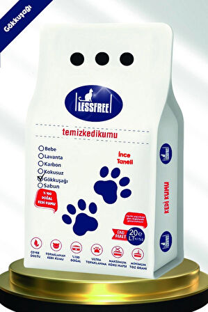 Less Free 20 Lt Gökkuşağı Beyaz Bentonit Kedi Kumu Ince Tane