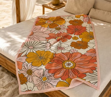 Gökova Home Retro Bloom Plaj Havlusu Mikrofiber 75x150 cm Çiçekli Hızlı Kuruyan