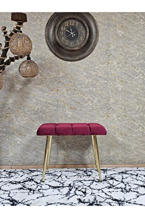 Gold Sivriltme Ayaklı 60 cm Puf Bench - Puf - Bench - Oturak - Mutfak Oturağı - Antre Oturağı Bordo Renk 60 x 40 Boyut/Ebat