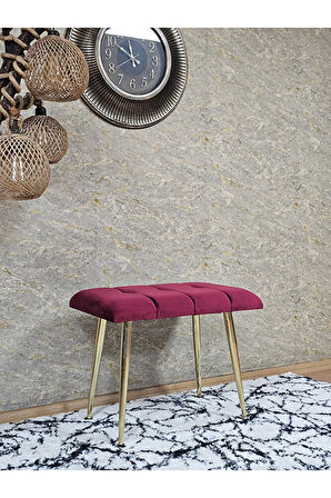 Gold Sivriltme Ayaklı 60 cm Puf Bench - Puf - Bench - Oturak - Mutfak Oturağı - Antre Oturağı Bordo Renk 60 x 40 Boyut/Ebat