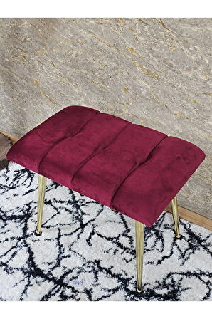 Gold Sivriltme Ayaklı 60 cm Puf Bench - Puf - Bench - Oturak - Mutfak Oturağı - Antre Oturağı Bordo Renk 60 x 40 Boyut/Ebat