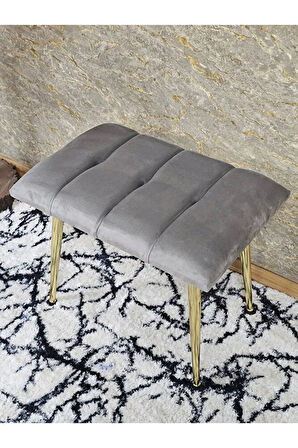 Gold Sivriltme Ayaklı 60 cm Puf Bench - Puf - Bench - Oturak - Mutfak Oturağı - Antre Oturağı Gri Renk 60 x 40 Boyut/Ebat