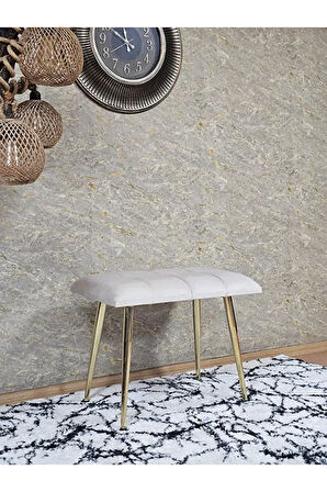 Gold Sivriltme Ayaklı 60 cm Puf Bench - Puf - Bench - Oturak - Mutfak Oturağı - Antre Oturağı Krem Renk 60 x 40 Boyut/Ebat