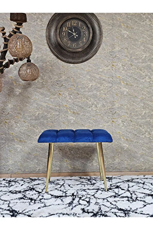 Gold Sivriltme Ayaklı 60 cm Puf Bench - Puf - Bench - Oturak - Mutfak Oturağı - Antre Oturağı Mavi Renk 60 x 40 Boyut/Ebat