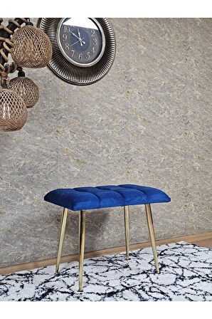 Gold Sivriltme Ayaklı 60 cm Puf Bench - Puf - Bench - Oturak - Mutfak Oturağı - Antre Oturağı Mavi Renk 60 x 40 Boyut/Ebat