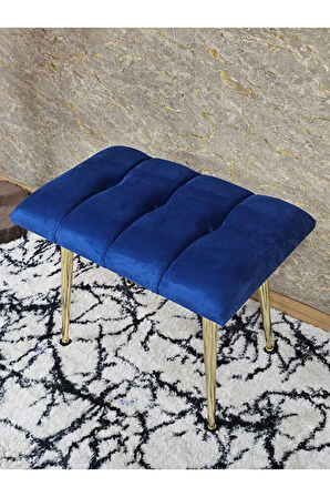 Gold Sivriltme Ayaklı 60 cm Puf Bench - Puf - Bench - Oturak - Mutfak Oturağı - Antre Oturağı Mavi Renk 60 x 40 Boyut/Ebat