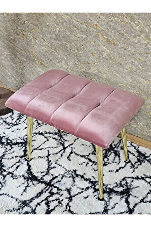 Gold Sivriltme Ayaklı 60 cm Puf Bench - Puf - Bench - Oturak - Mutfak Oturağı - Antre Oturağı Pembe Renk 60 x 40 Boyut/Ebat