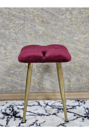 Kare Gold Kaplama Konik Ayaklı Tabure - Oturak - Bar Taburesi - Ayaklı Tabure Bordo Renk 33 x 48 Boyut/Ebat