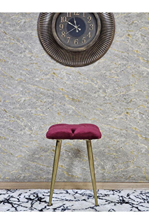 Kare Gold Kaplama Konik Ayaklı Tabure - Oturak - Bar Taburesi - Ayaklı Tabure Bordo Renk 33 x 48 Boyut/Ebat