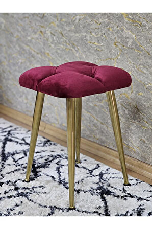 Kare Gold Kaplama Konik Ayaklı Tabure - Oturak - Bar Taburesi - Ayaklı Tabure Bordo Renk 33 x 48 Boyut/Ebat