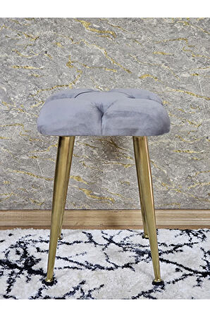 Kare Gold Kaplama Konik Ayaklı Tabure - Oturak - Bar Taburesi - Ayaklı Tabure Gri Renk 33 x 48 Boyut/Ebat