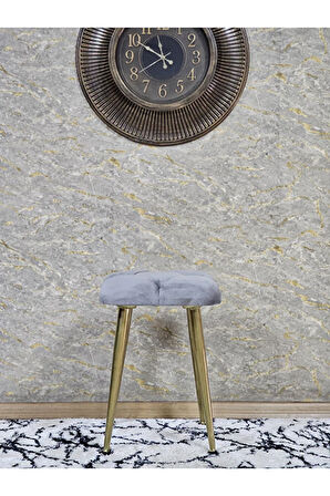 Kare Gold Kaplama Konik Ayaklı Tabure - Oturak - Bar Taburesi - Ayaklı Tabure Gri Renk 33 x 48 Boyut/Ebat