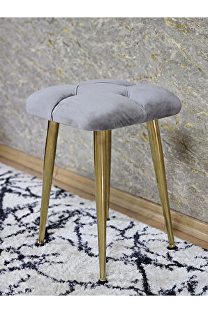 Kare Gold Kaplama Konik Ayaklı Tabure - Oturak - Bar Taburesi - Ayaklı Tabure Gri Renk 33 x 48 Boyut/Ebat