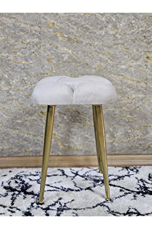 Kare Gold Kaplama Konik Ayaklı Tabure - Oturak - Bar Taburesi - Ayaklı Tabure Krem Renk 33 x 48 Boyut/Ebat