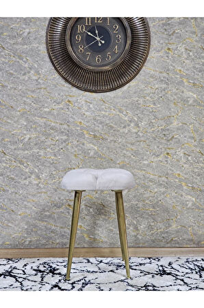 Kare Gold Kaplama Konik Ayaklı Tabure - Oturak - Bar Taburesi - Ayaklı Tabure Krem Renk 33 x 48 Boyut/Ebat