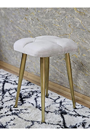 Kare Gold Kaplama Konik Ayaklı Tabure - Oturak - Bar Taburesi - Ayaklı Tabure Krem Renk 33 x 48 Boyut/Ebat