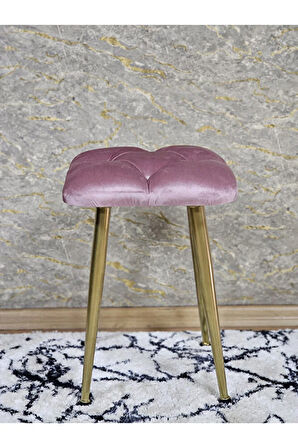 Kare Gold Kaplama Konik Ayaklı Tabure - Oturak - Bar Taburesi - Ayaklı Tabure Pembe Renk 33 x 48 Boyut/Ebat