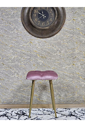 Kare Gold Kaplama Konik Ayaklı Tabure - Oturak - Bar Taburesi - Ayaklı Tabure Pembe Renk 33 x 48 Boyut/Ebat