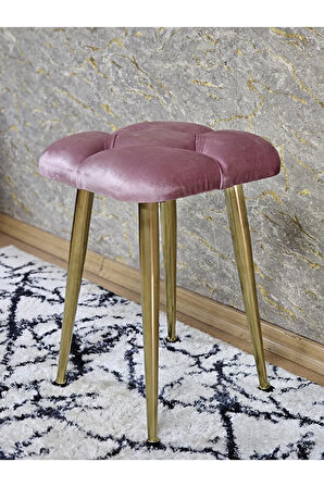 Kare Gold Kaplama Konik Ayaklı Tabure - Oturak - Bar Taburesi - Ayaklı Tabure Pembe Renk 33 x 48 Boyut/Ebat