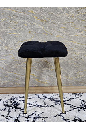 Kare Gold Kaplama Konik Ayaklı Tabure - Oturak - Bar Taburesi - Ayaklı Tabure Siyah Renk 33 x 48 Boyut/Ebat