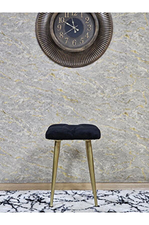 Kare Gold Kaplama Konik Ayaklı Tabure - Oturak - Bar Taburesi - Ayaklı Tabure Siyah Renk 33 x 48 Boyut/Ebat