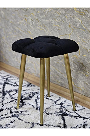 Kare Gold Kaplama Konik Ayaklı Tabure - Oturak - Bar Taburesi - Ayaklı Tabure Siyah Renk 33 x 48 Boyut/Ebat
