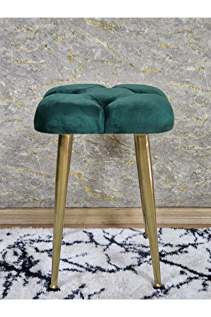 Kare Gold Kaplama Konik Ayaklı Tabure - Oturak - Bar Taburesi - Ayaklı Tabure Yeşil Renk 33 x 48 Boyut/Ebat