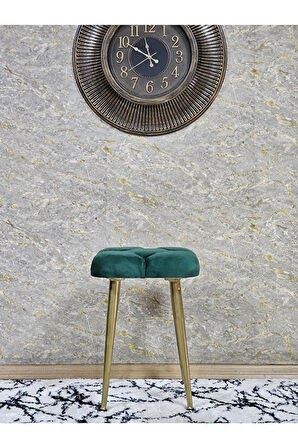 Kare Gold Kaplama Konik Ayaklı Tabure - Oturak - Bar Taburesi - Ayaklı Tabure Yeşil Renk 33 x 48 Boyut/Ebat