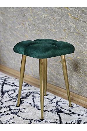 Kare Gold Kaplama Konik Ayaklı Tabure - Oturak - Bar Taburesi - Ayaklı Tabure Yeşil Renk 33 x 48 Boyut/Ebat