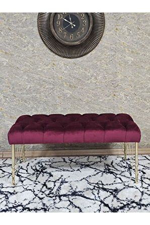 Gold Tel Ayaklı 90 cm Puf Bench - Puf - Bench - Kasalı Oturak - Oturak - Yatak Ucu Puf Bordo Renk 90 x 40 Boyut/Ebat