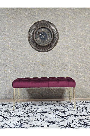 Gold Tel Ayaklı 90 cm Puf Bench - Puf - Bench - Kasalı Oturak - Oturak - Yatak Ucu Puf Bordo Renk 90 x 40 Boyut/Ebat