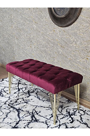 Gold Tel Ayaklı 90 cm Puf Bench - Puf - Bench - Kasalı Oturak - Oturak - Yatak Ucu Puf Bordo Renk 90 x 40 Boyut/Ebat