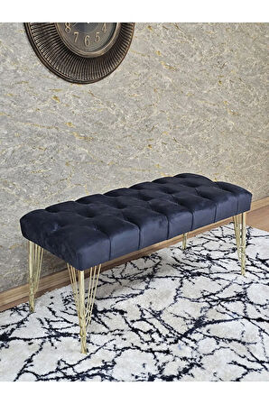 Gold Tel Ayaklı 90 cm Puf Bench - Puf - Bench - Kasalı Oturak - Oturak - Yatak Ucu Puf Füme Renk 90 x 40 Boyut/Ebat