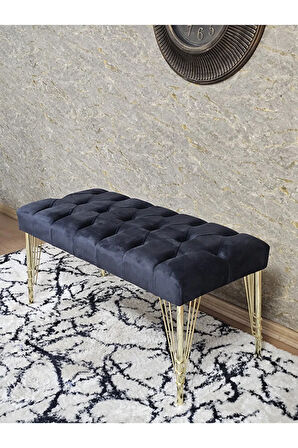 Gold Tel Ayaklı 90 cm Puf Bench - Puf - Bench - Kasalı Oturak - Oturak - Yatak Ucu Puf Füme Renk 90 x 40 Boyut/Ebat