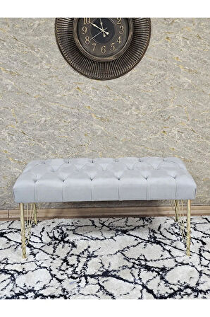 Gold Tel Ayaklı 90 cm Puf Bench - Puf - Bench - Kasalı Oturak - Oturak - Yatak Ucu Puf Gri Renk 90 x 40 Boyut/Ebat