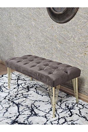 Gold Tel Ayaklı 90 cm Puf Bench - Puf - Bench - Kasalı Oturak - Oturak - Yatak Ucu Puf Kahverengi Renk 90 x 40 Boyut/Ebat